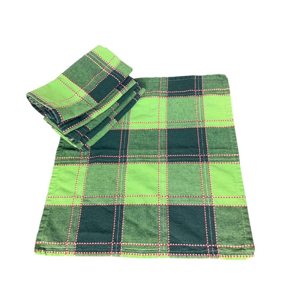 Green Plaid Napkins Christmas‎ Set of 6 Farmhouse Kitchen Cotton